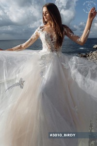 Свадебное платье  Бирди А-силуэт, Со шлейфом, С рукавами, Кружевные