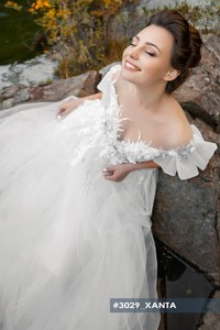 Свадебное платье  Ксанта Пышное, С рукавами, Кружевные
